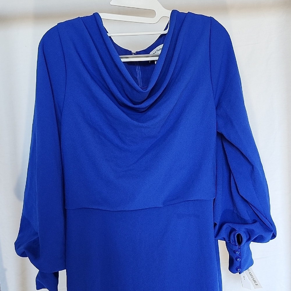Shelby Palmer Vibrant Blue Cowl Neck Dress NWT Size 10 Wedding Guest Long Sleeve - Picture 4 of 8